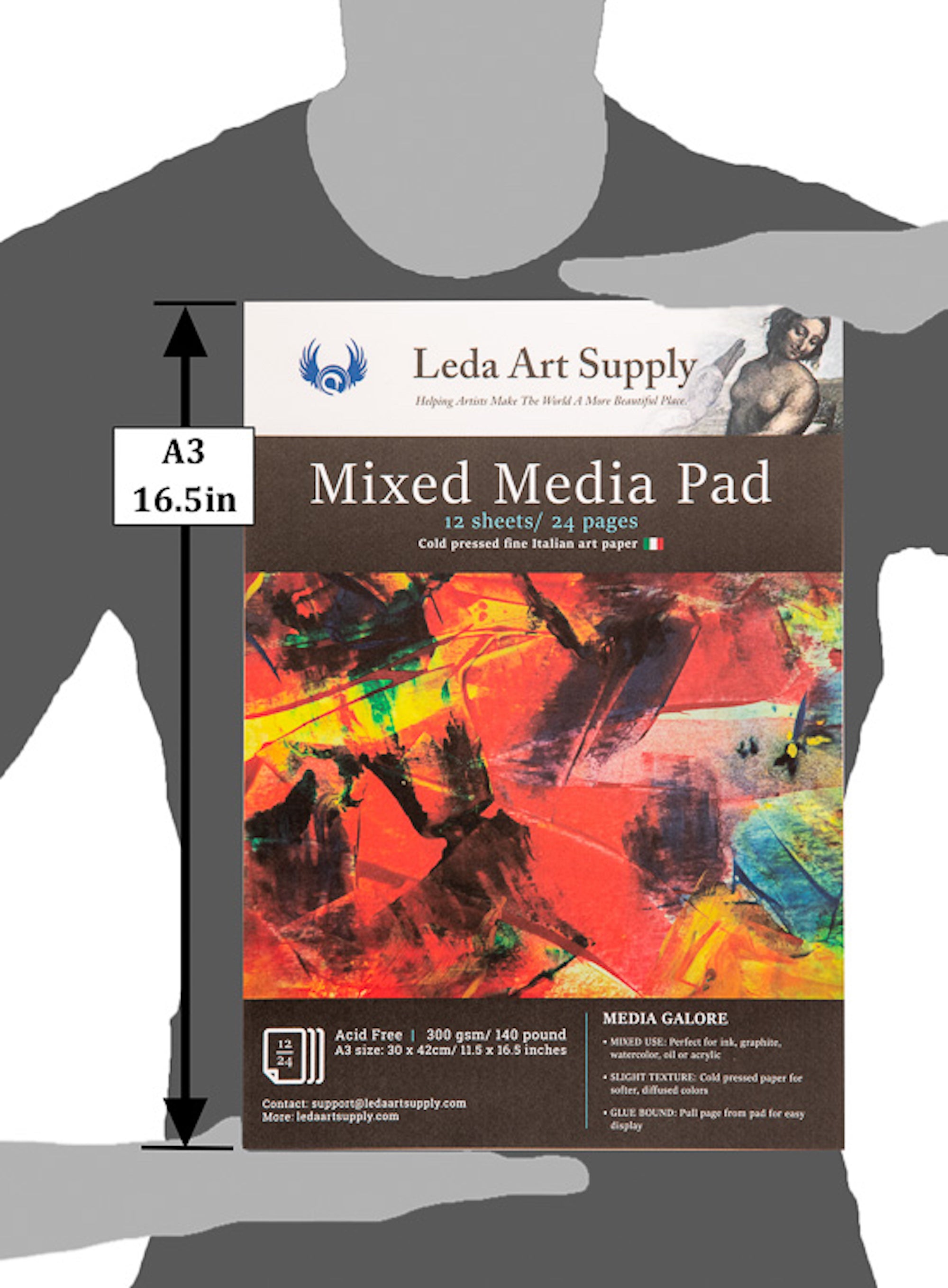  Leda's Mixed-Media Pad 2-Pack for Watercolor, Acrylic, Oil Painting, Markers, Pens or Ink (A3 size 11.5 x 16.5)