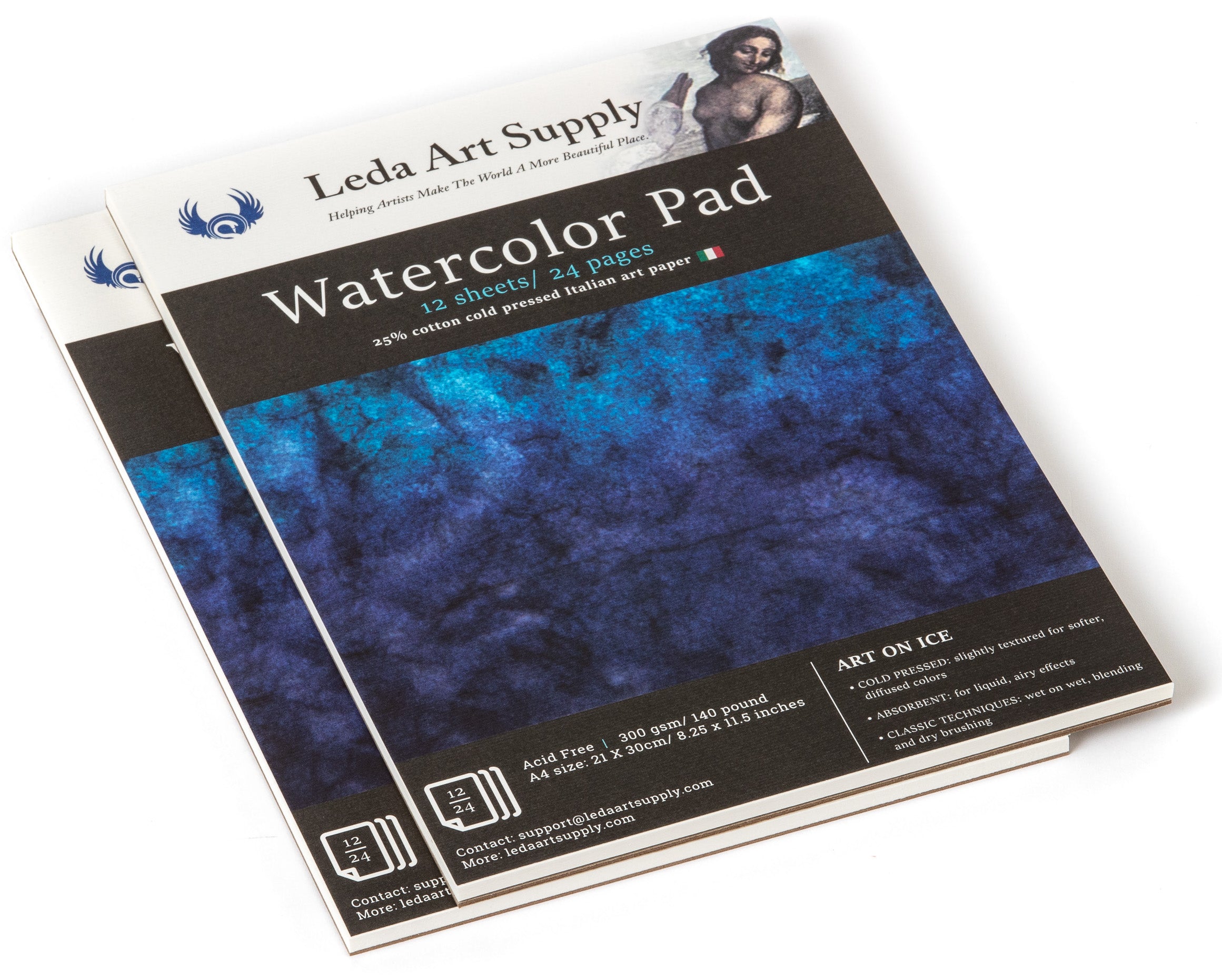 Leda's Cold Pressed Watercolor Pad 2-Pack slightly textured art paper (A4 size 8.3 x 11.5 inches)