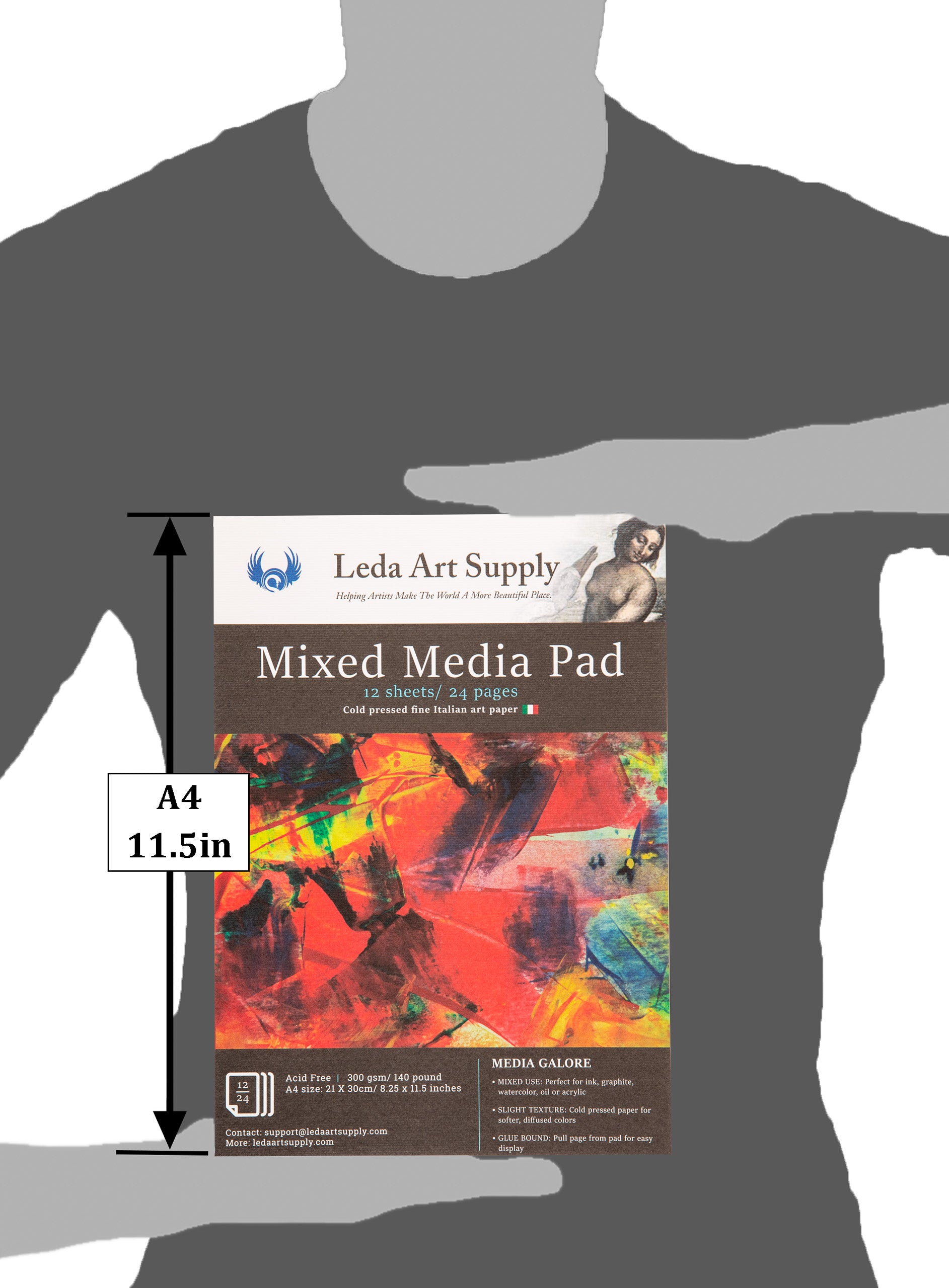 Leda's Mixed-Media Pad 2 Pack for Watercolor, Acrylic, Oil Painting, Markers, Pens or Ink (A4 size 8.3 x 11.5 inches)