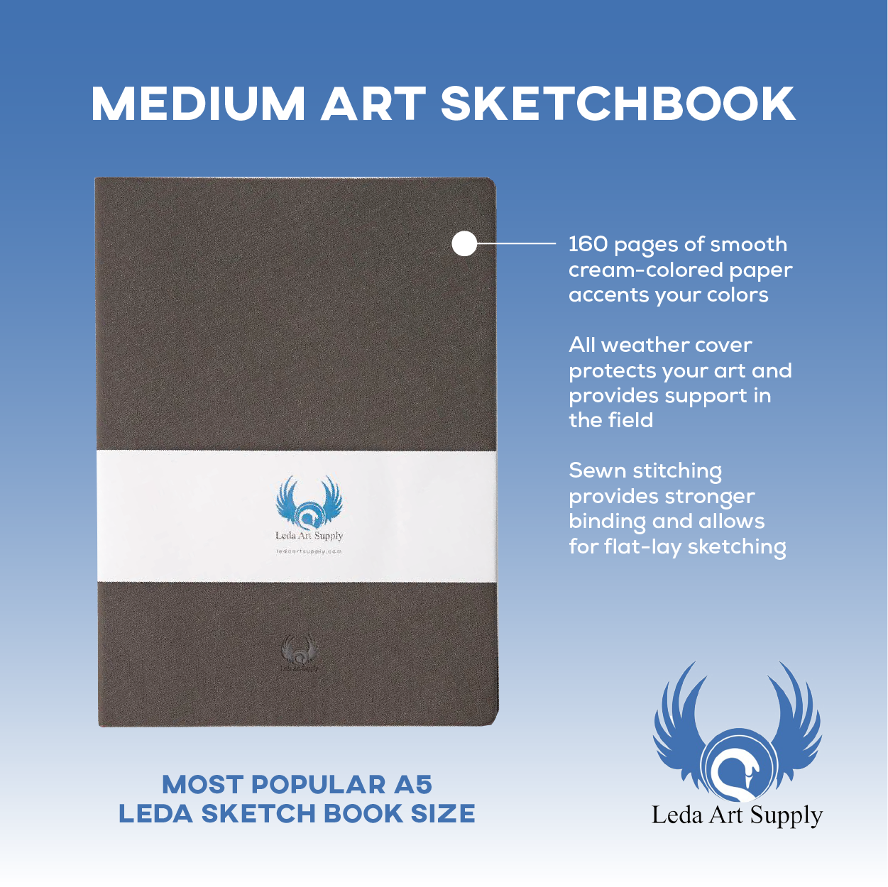 Leda Art Supply Perfect Premium A5 Sketch Book (Medium 8.25 x 5.7 inch) 160 Tear