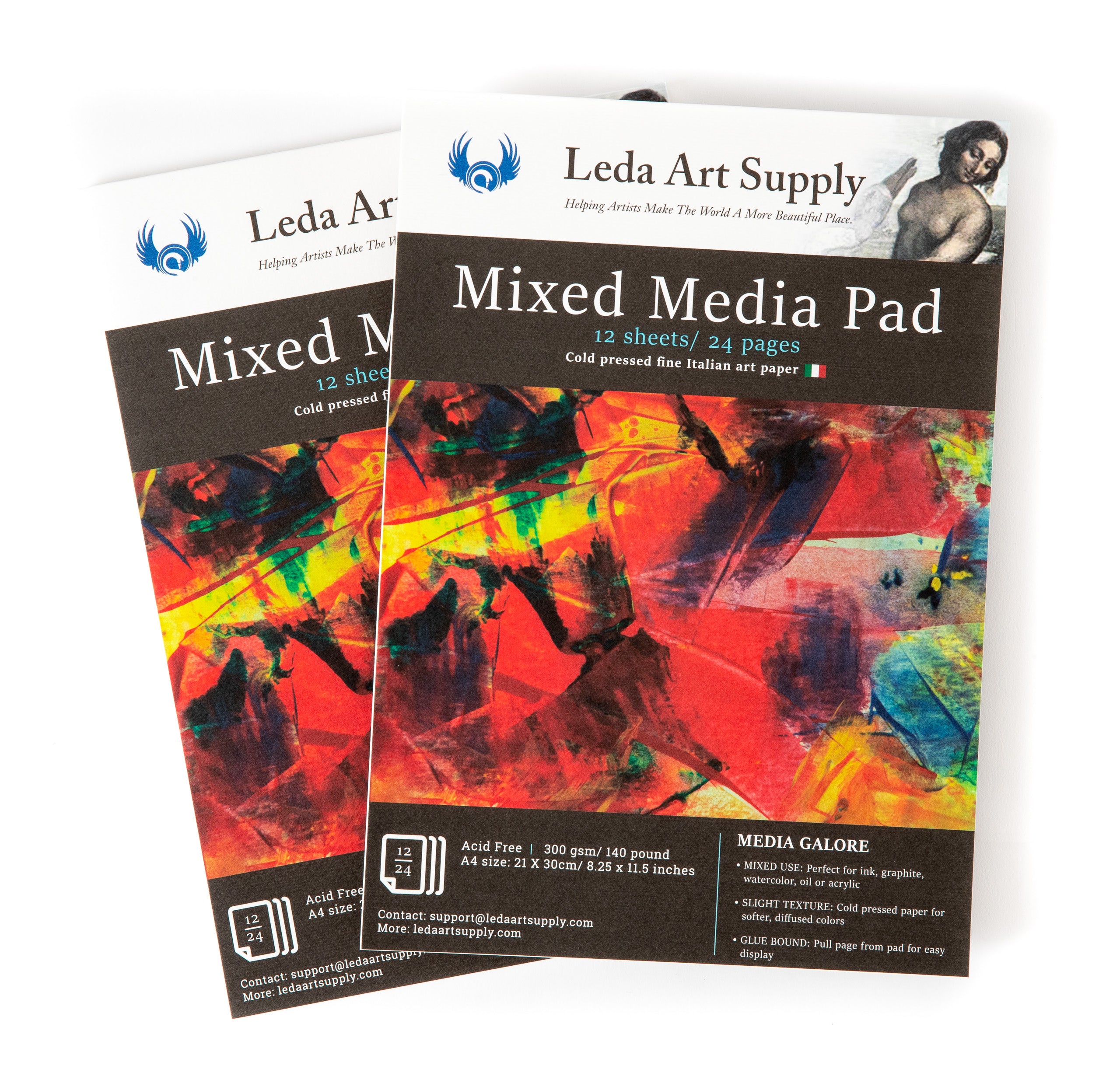 Leda's Mixed-Media Pad 2 Pack for Watercolor, Acrylic, Oil Painting, Markers, Pens or Ink (A4 size 8.3 x 11.5 inches)