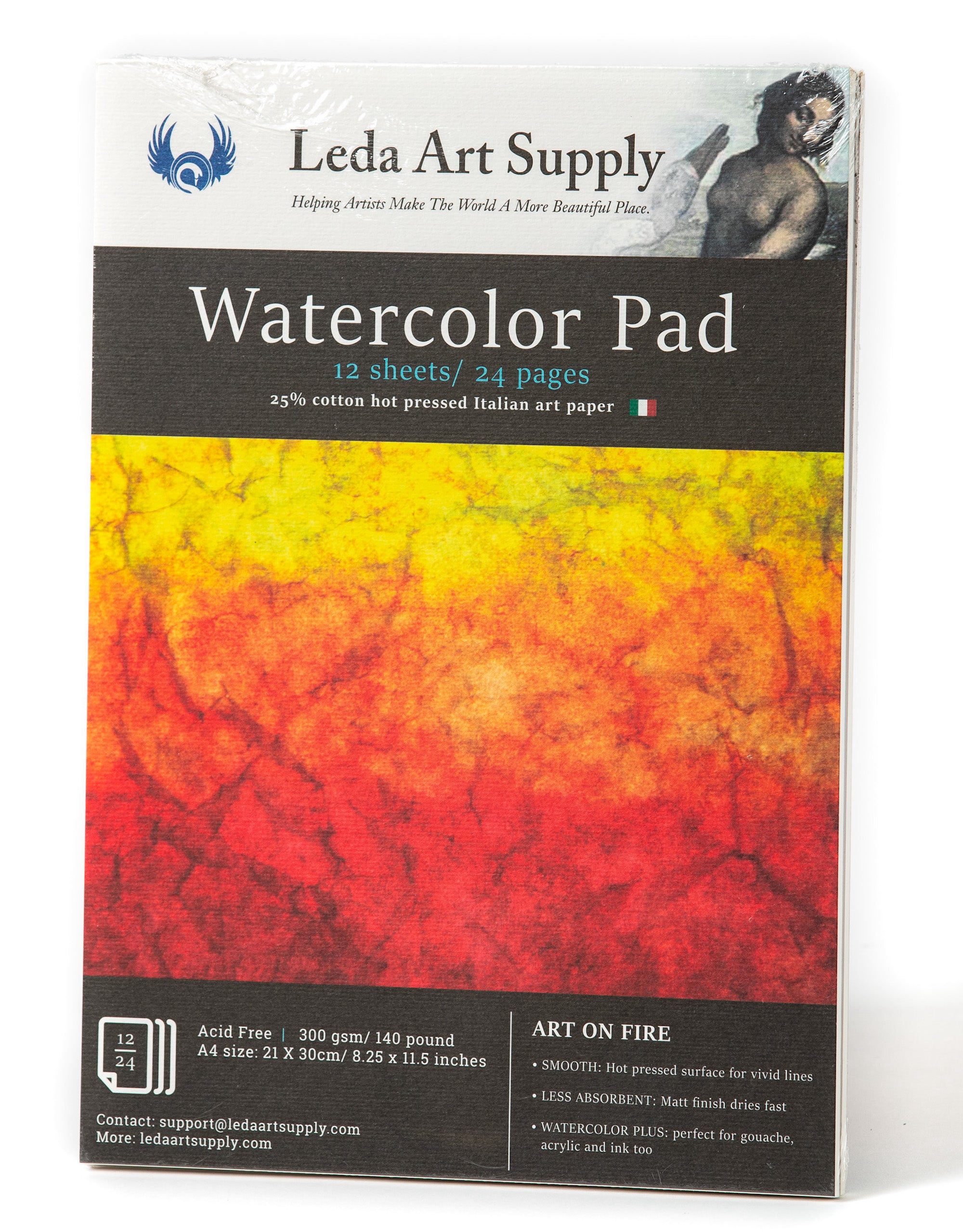 Leda's Hot Pressed Watercolor Pad 2-Pack made with Italian Art Paper for professional renderings (A4 size 8.25 x 11.5 inches)