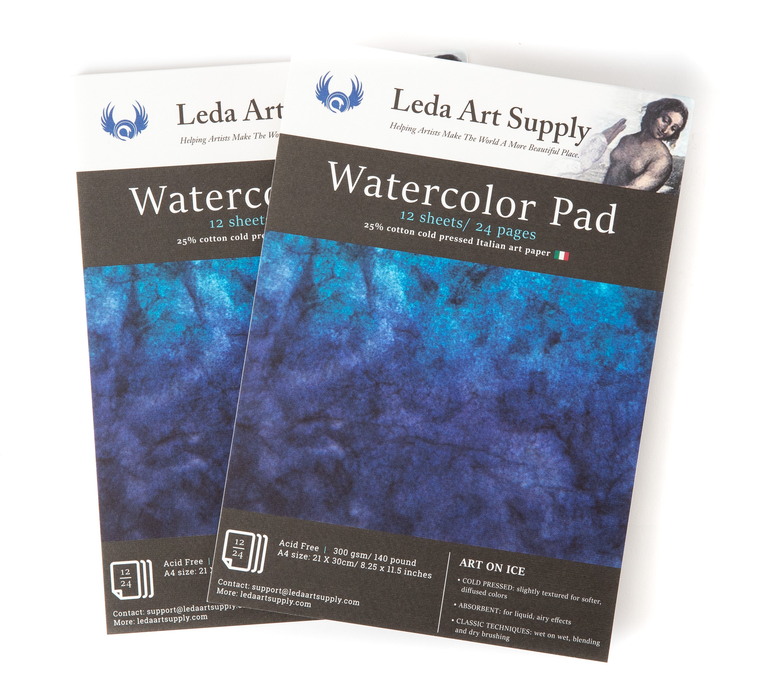 Leda's Cold Pressed Watercolor Pad 2-Pack slightly textured art paper (A4 size 8.3 x 11.5 inches)
